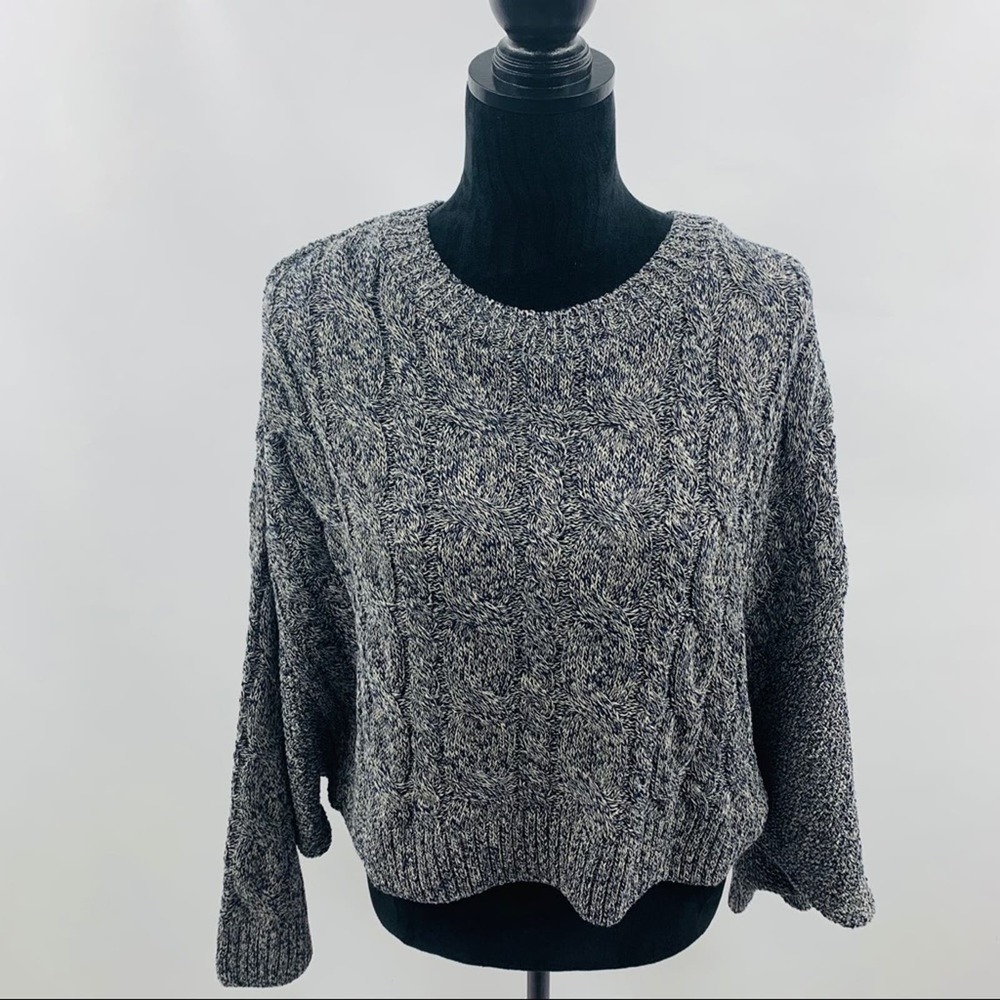 Topshop Navy Blue Crop Chunky Cable Knit Sweater - Picture 8 of 12